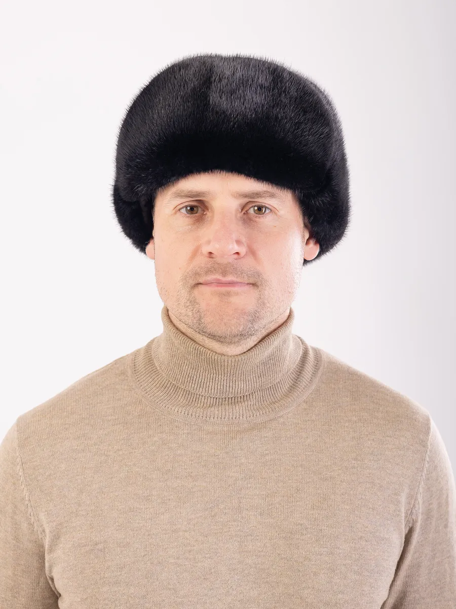 Шапка ушанка норковая кожаная