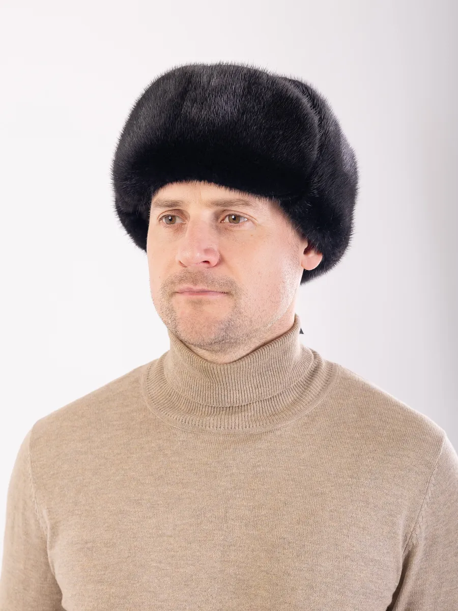Шапка ушанка норковая кожаная