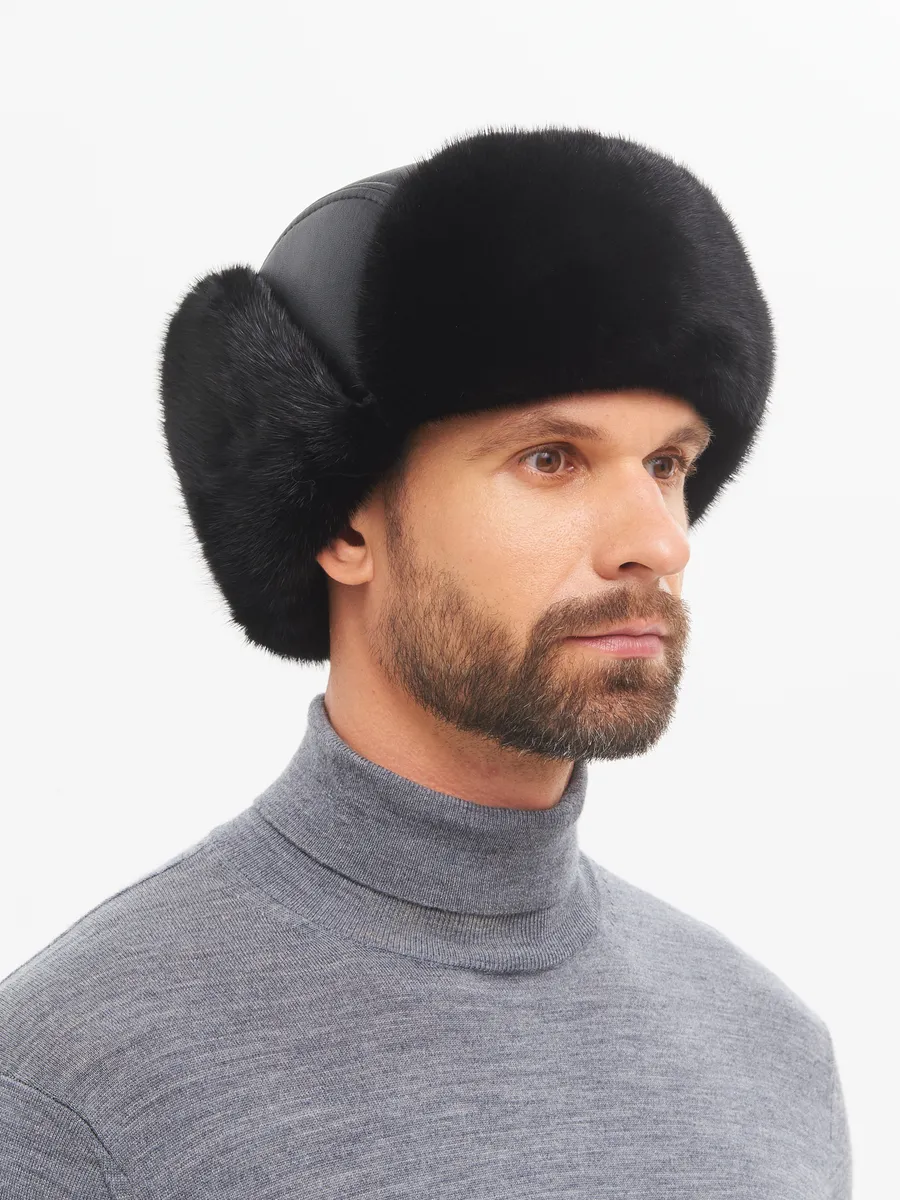 Шапка ушанка кожаная норковая