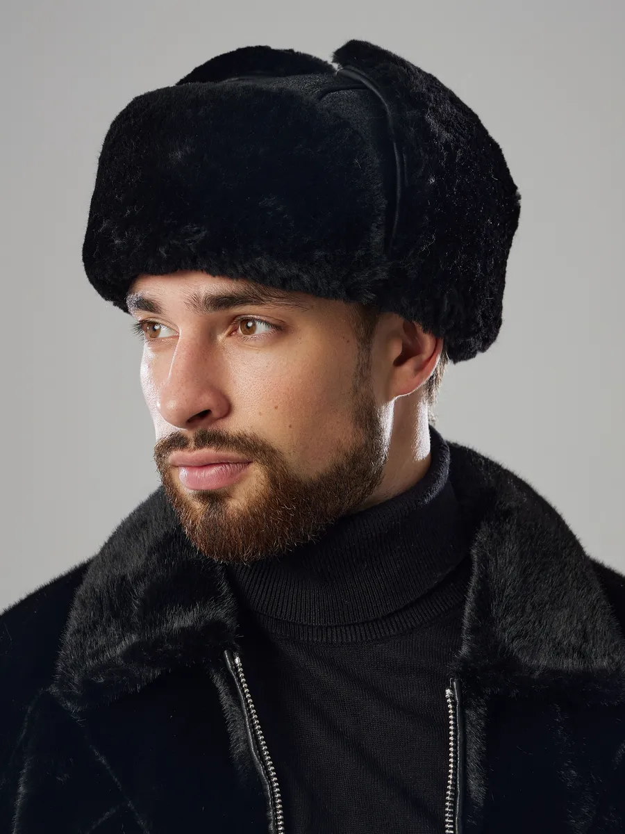 Шапка ушанка овчина с мехом мутон