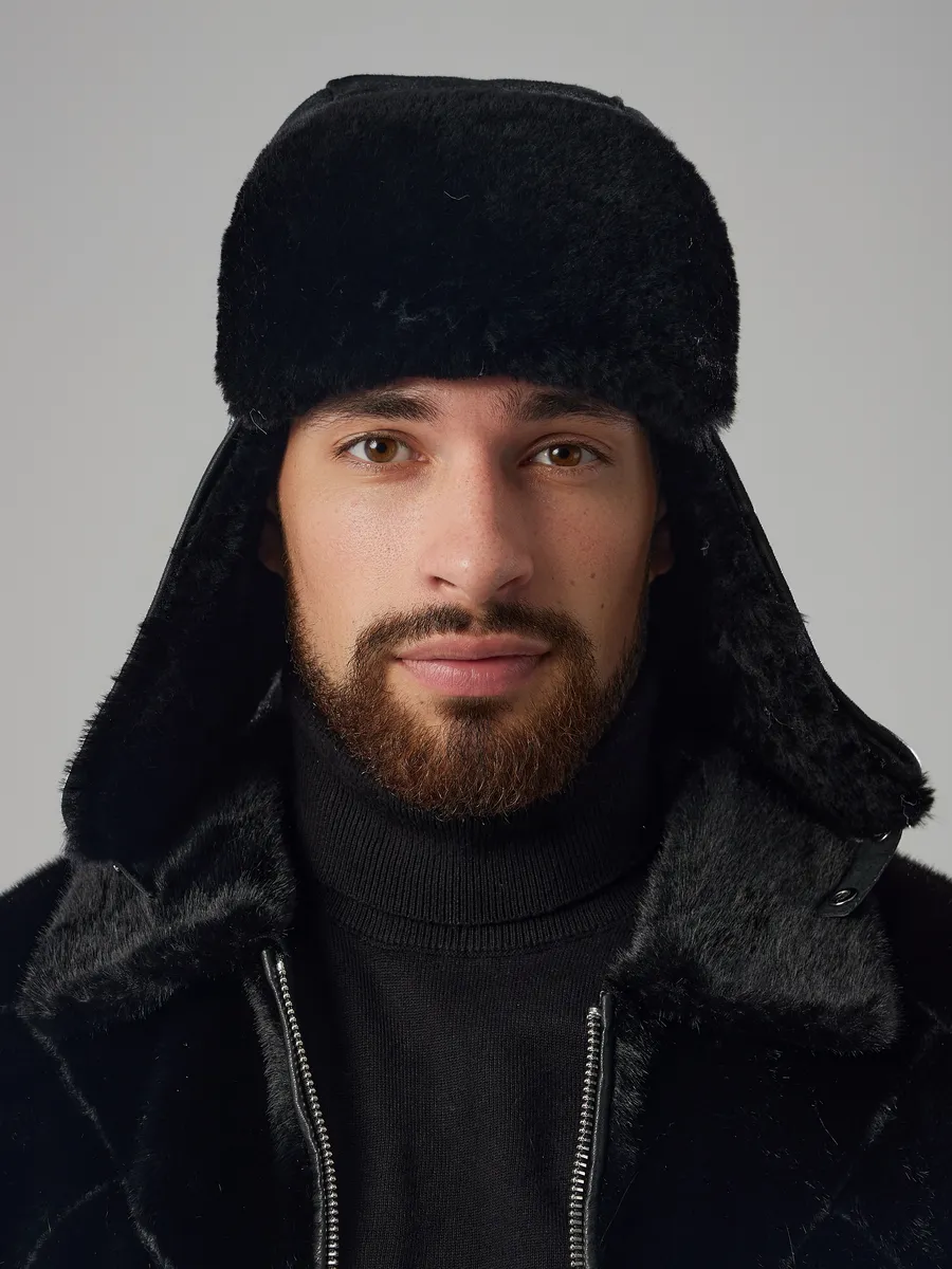 Шапка ушанка овчина с мехом мутон