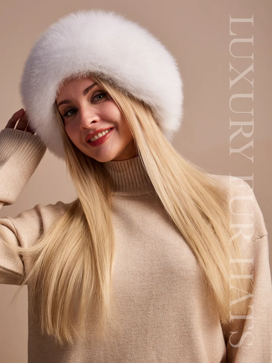 Шапка зимняя кожаная с мехом песца