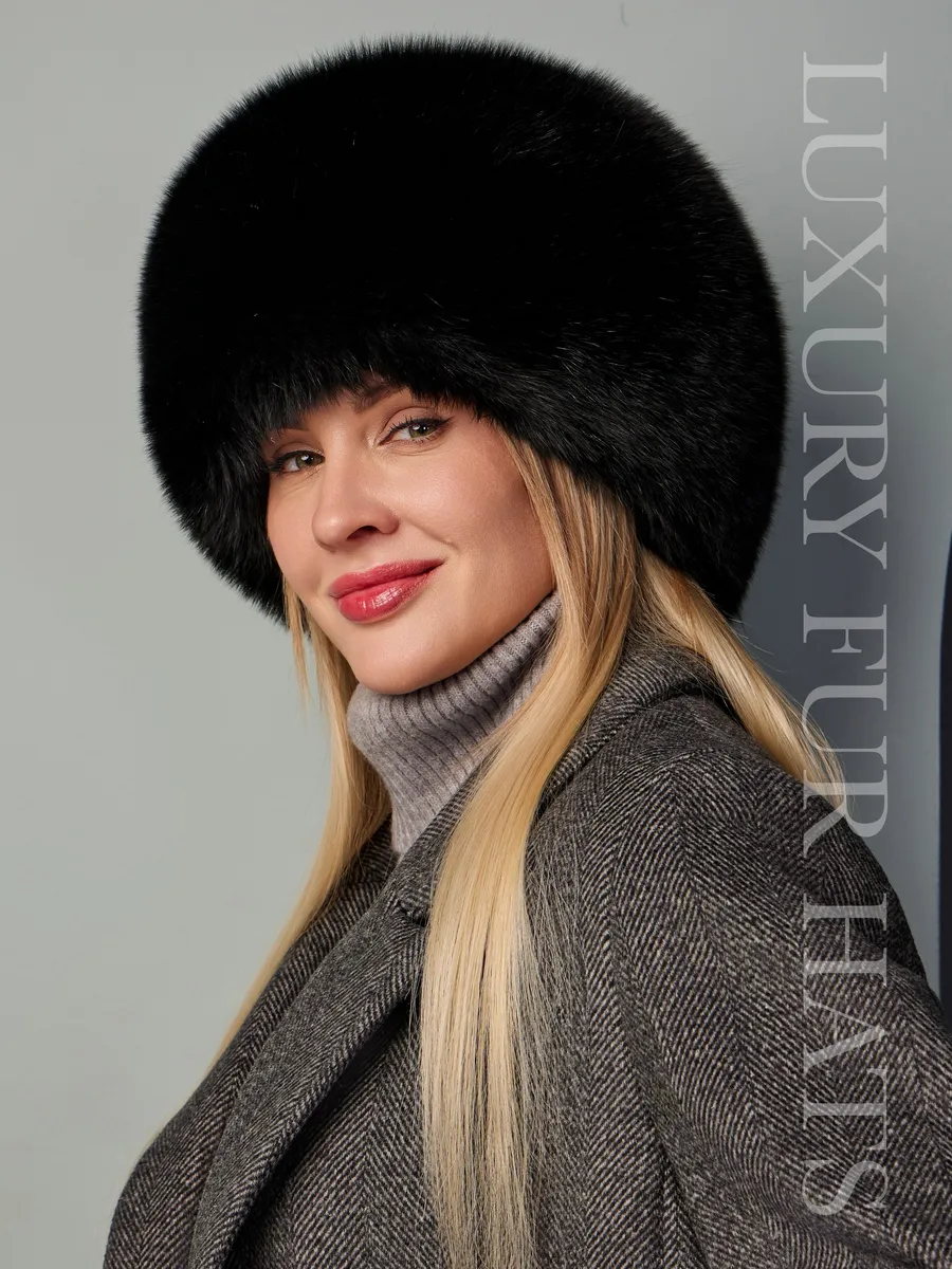 Шапка зимняя кожаная с мехом песца