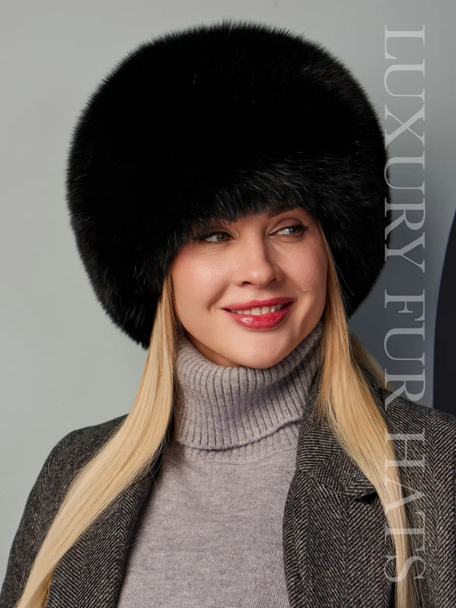 Шапка зимняя кожаная с мехом песца