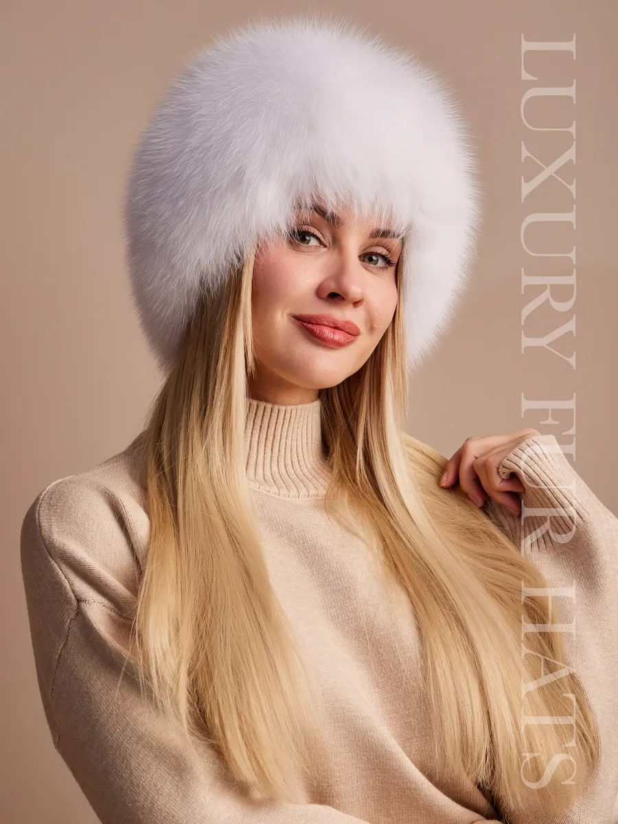 Шапка вязаная трикотажная с мехом песца