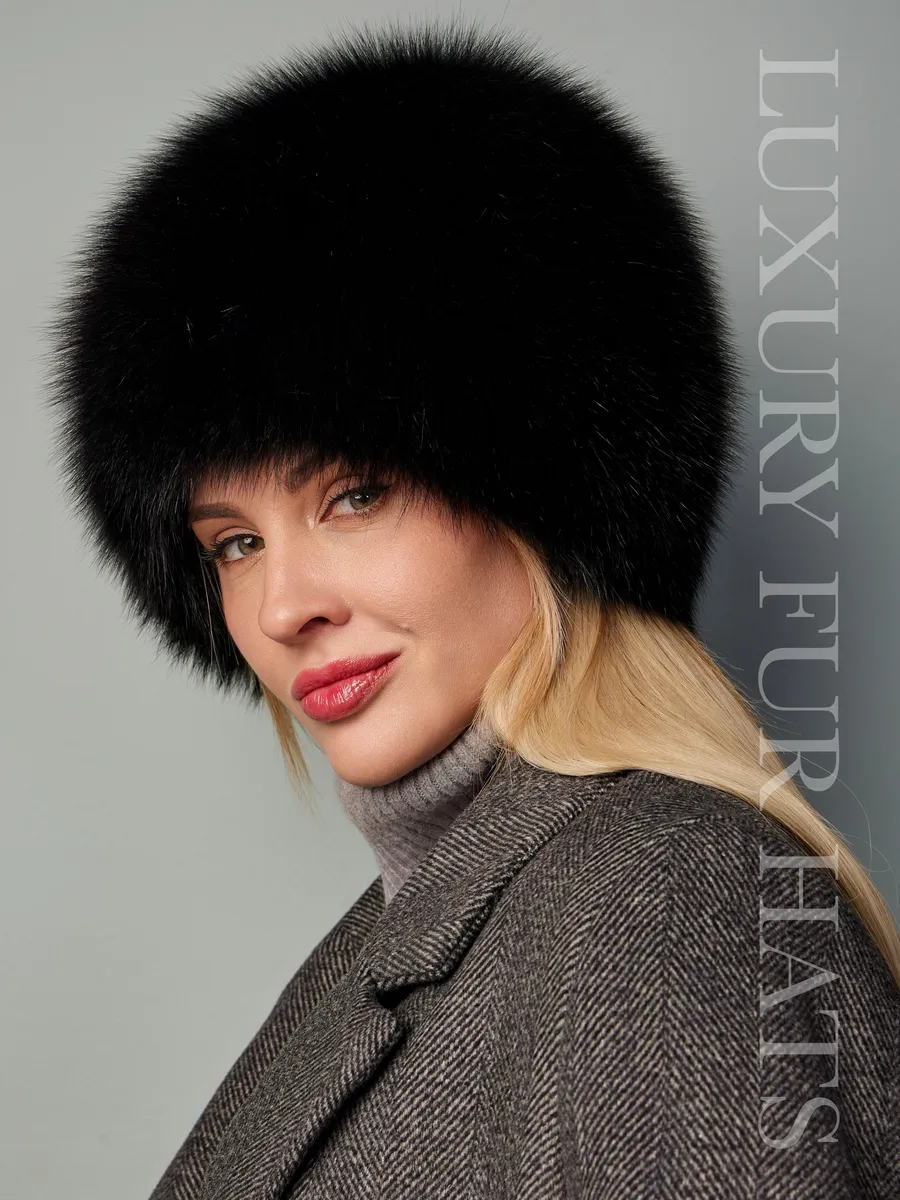 Шапка вязаная трикотажная с мехом песца