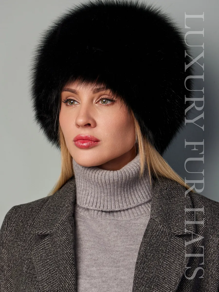 Шапка вязаная трикотажная с мехом песца