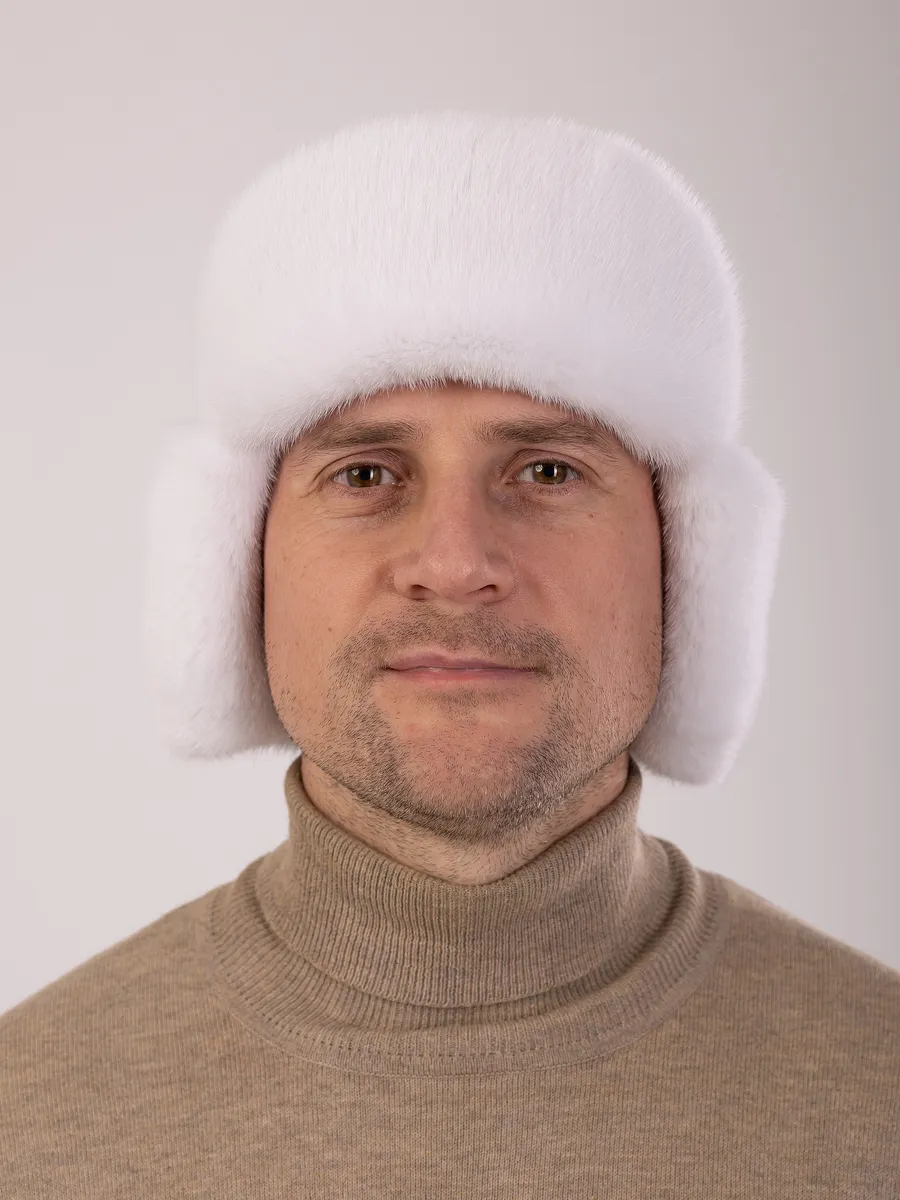 Шапка ушанка кожаная норковая