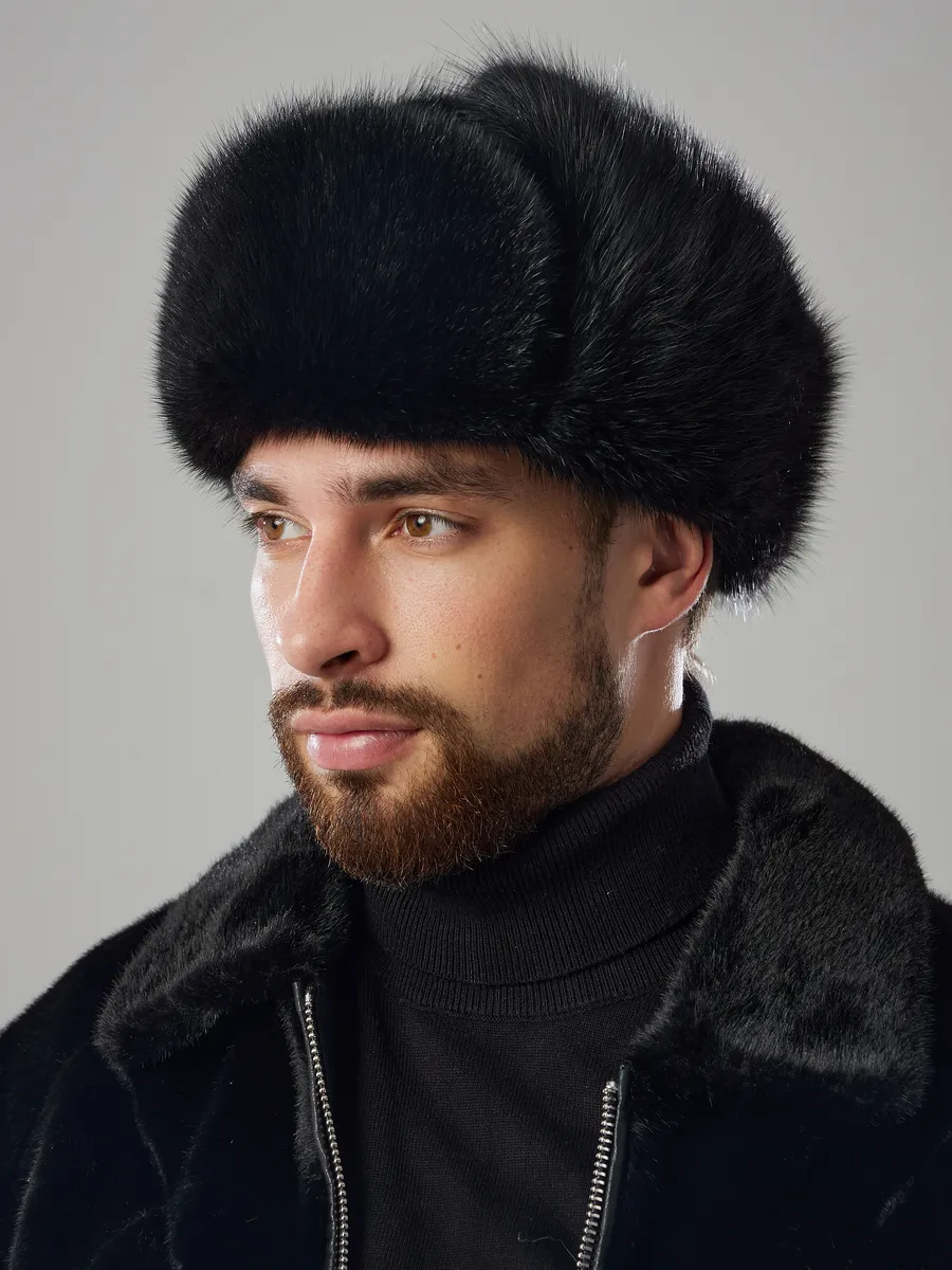 Шапка ушанка ондатровая кожаная