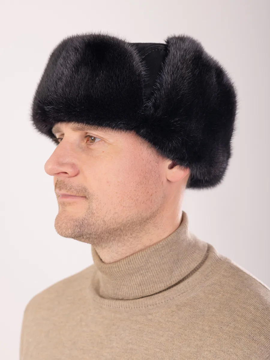 Шапка ушанка замшевая норковая