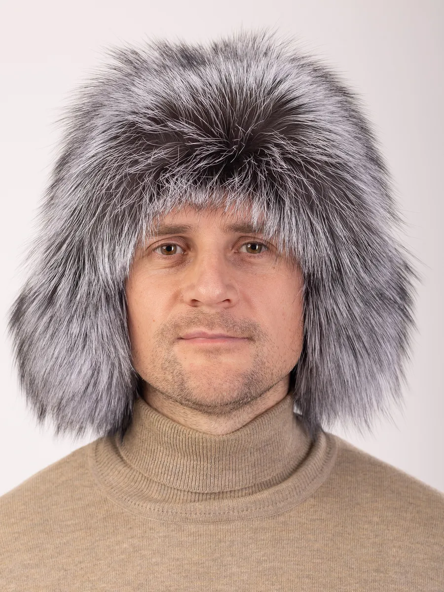 Шапка ушанка кожаная чернобурка