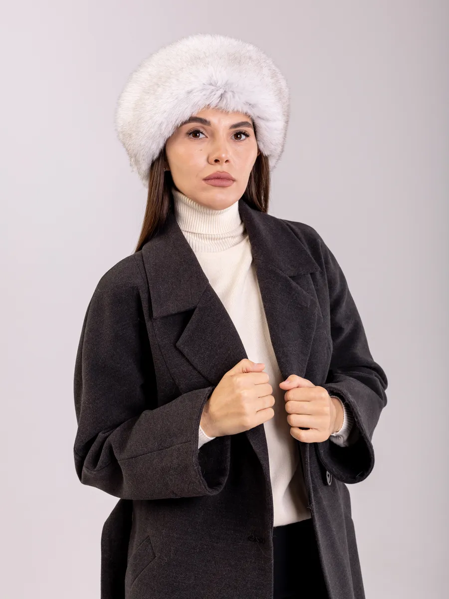 Шапка зимняя кожаная с мехом песца