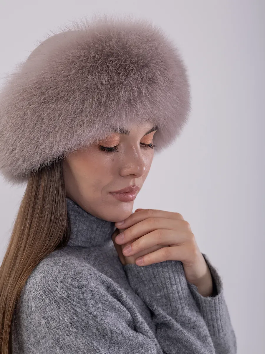 Шапка зимняя кожаная с мехом песца
