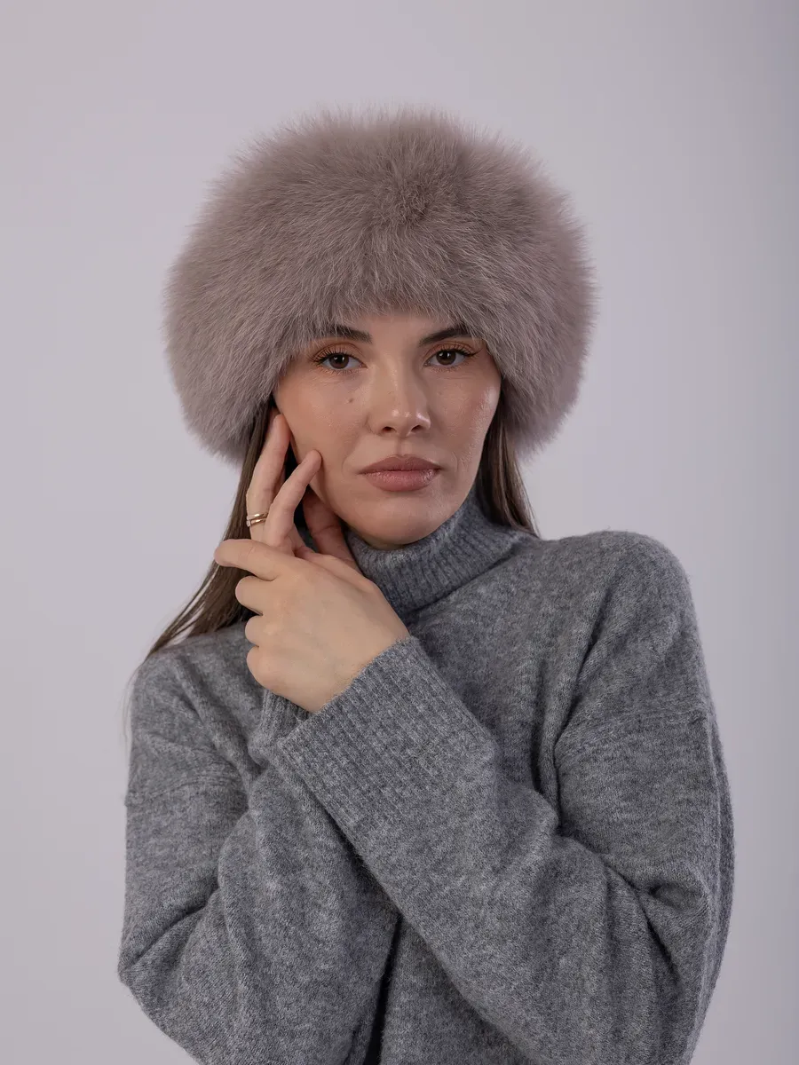 Шапка зимняя кожаная с мехом песца