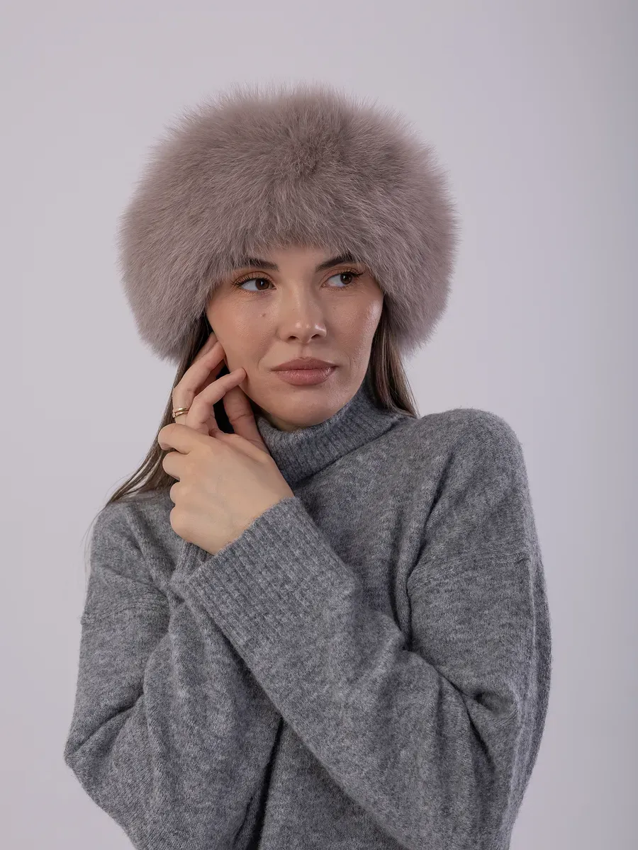 Шапка зимняя кожаная с мехом песца