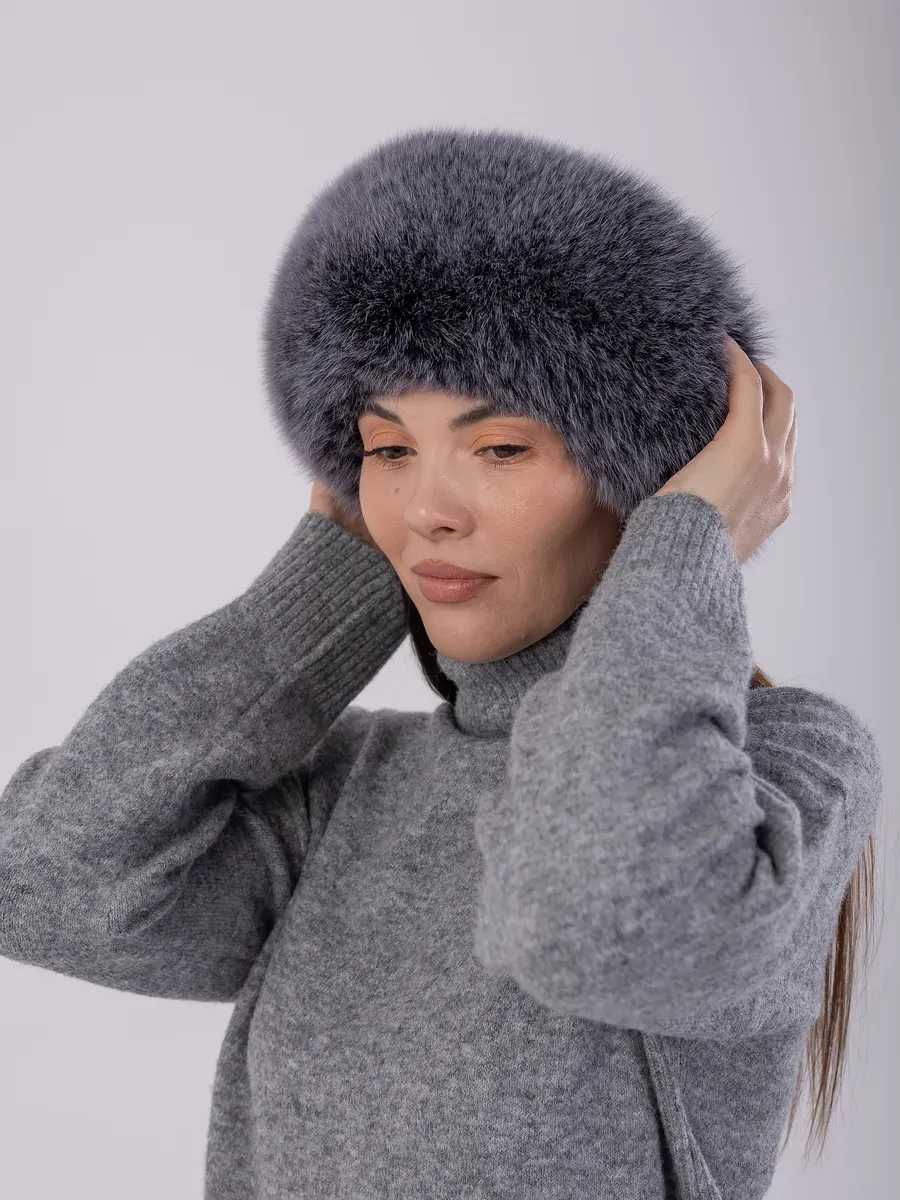 Шапка зимняя кожаная с мехом песца