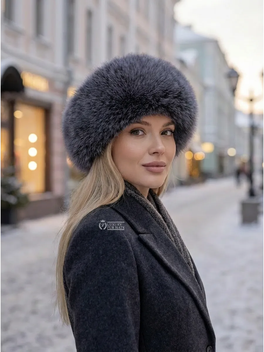 Шапка зимняя кожаная с мехом песца