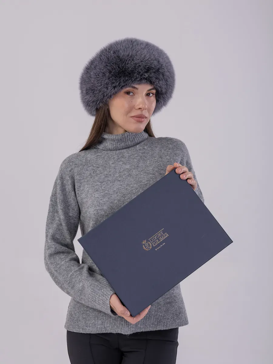 Шапка зимняя кожаная с мехом песца