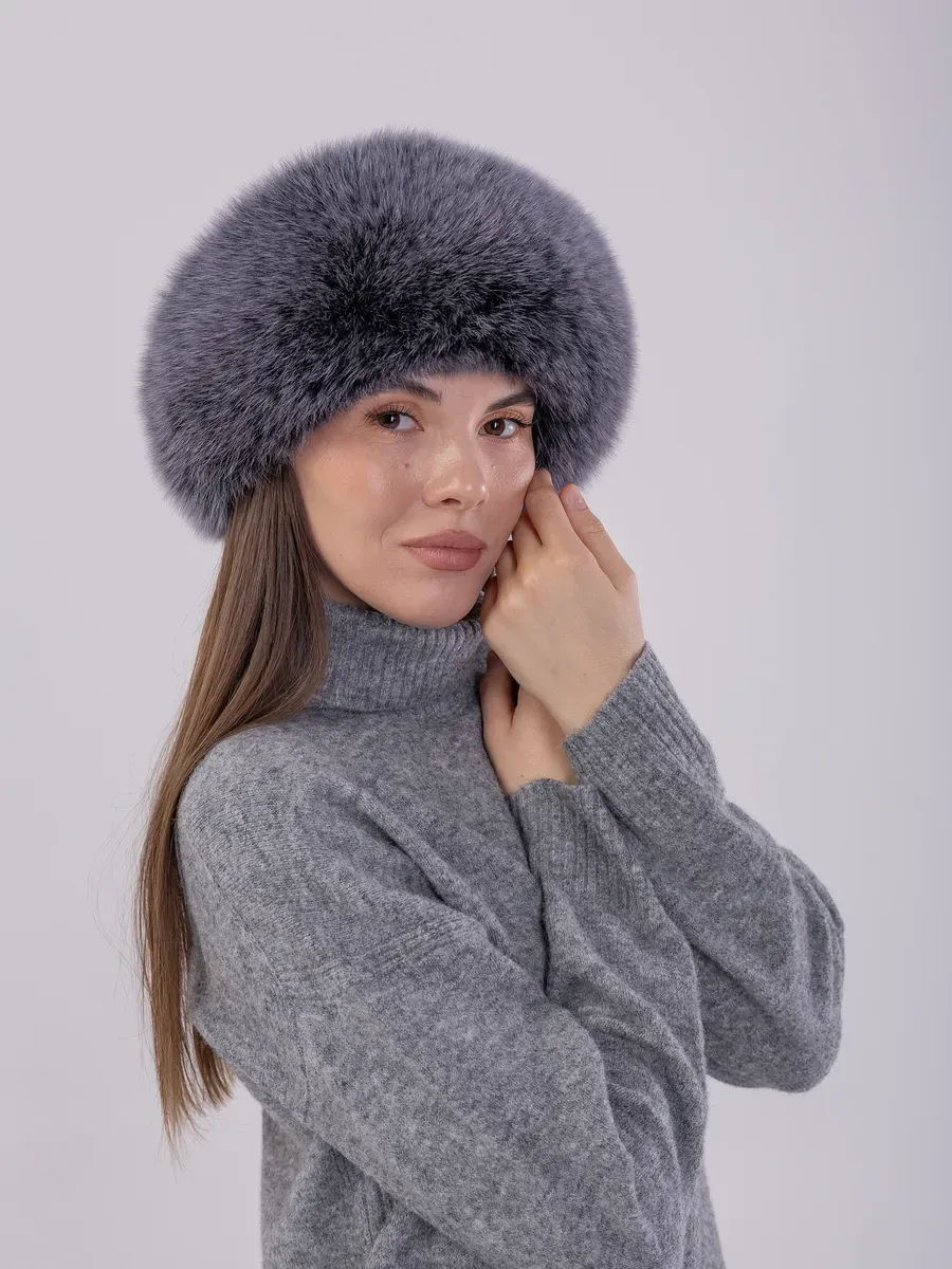 Шапка зимняя кожаная с мехом песца