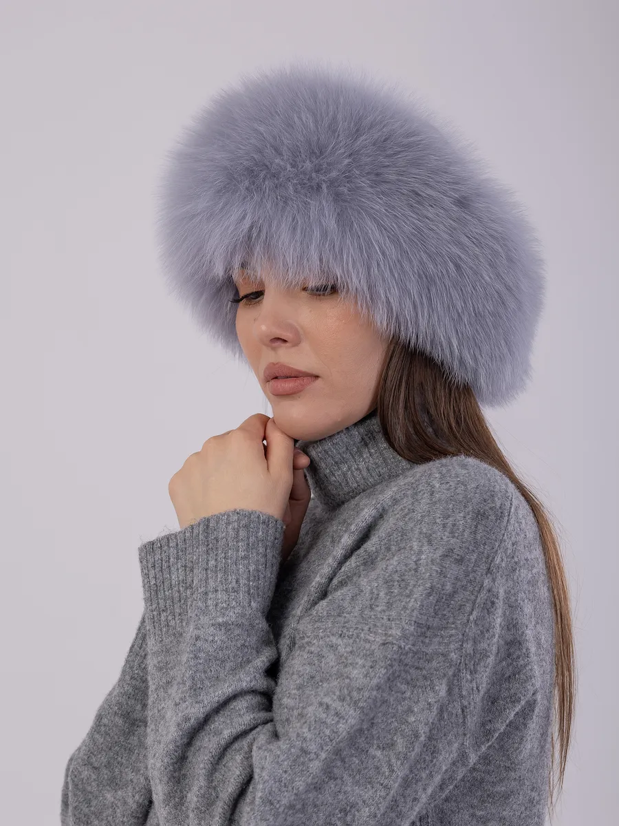 Шапка зимняя кожаная с мехом песца