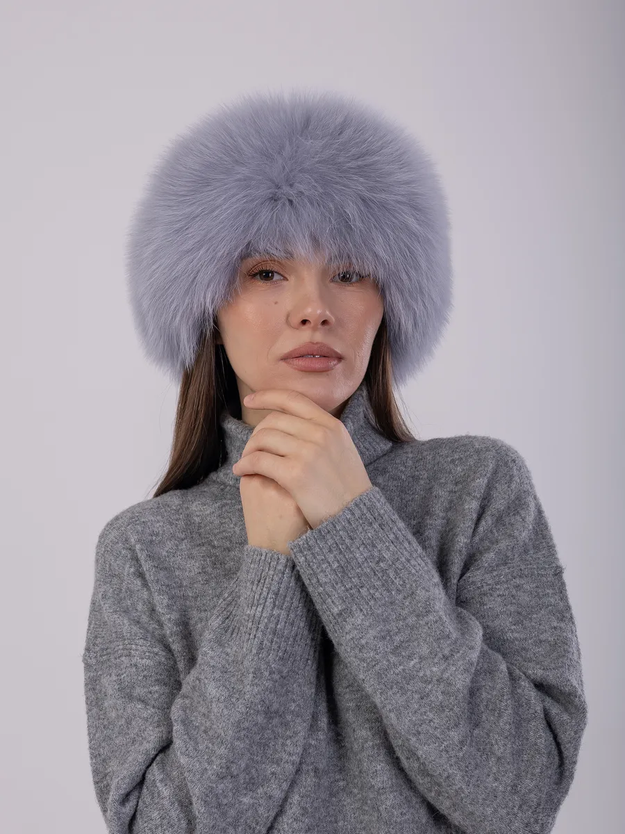 Шапка зимняя кожаная с мехом песца