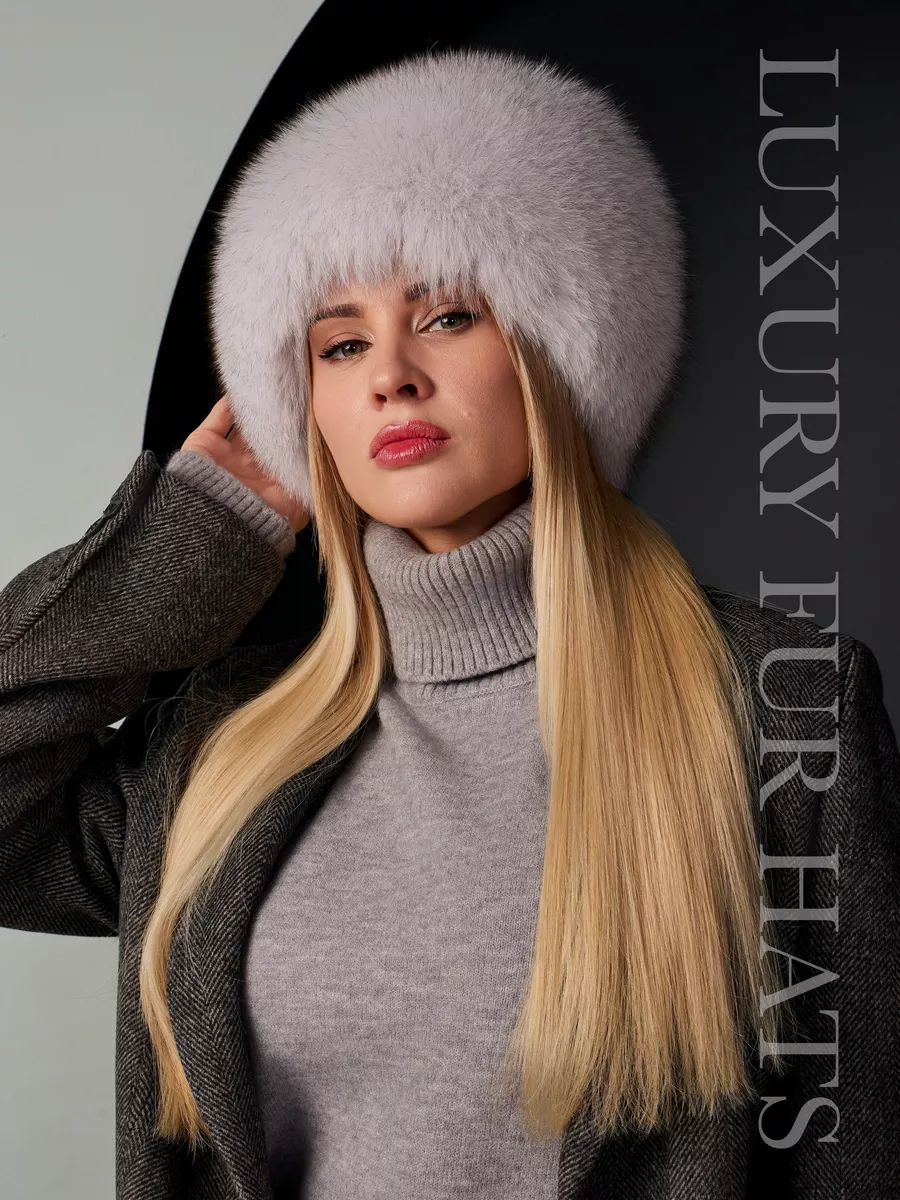 Шапка вязаная трикотажная с мехом песца