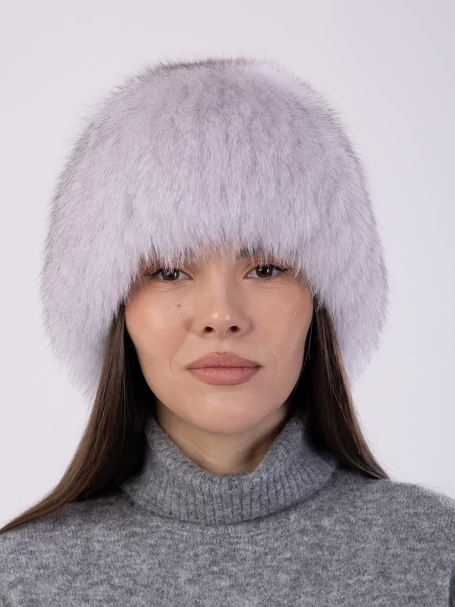 Шапка вязаная трикотажная с мехом песца
